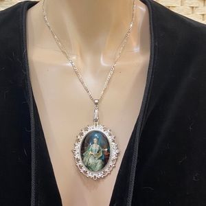 Vintage Glass Cabochon of a Victorian Lady Pendant Necklace